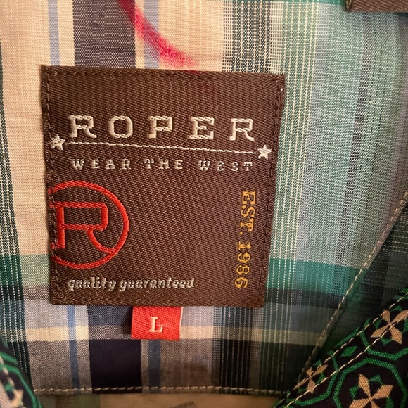 Roper Blue Plaid with Pocket Button Down Collar Shirt Size Large - Picture 9 of 9